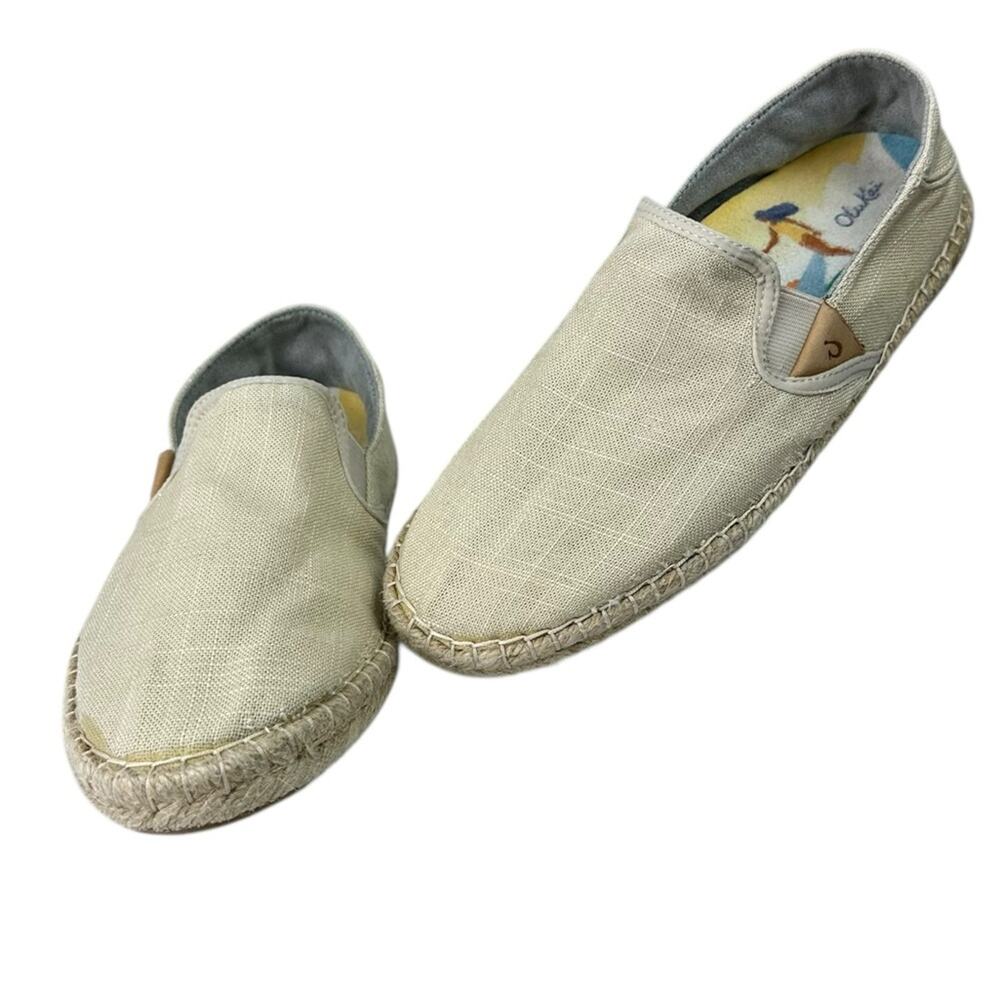 Olukai Kaula Pa'a Kapa Espadrille Slip On Shoes Beige Size 7.5